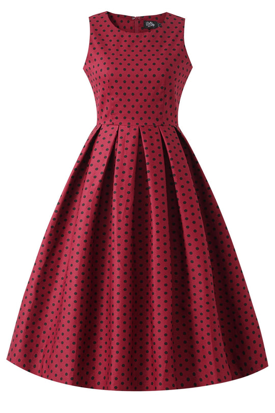Helen Burgundy Polka Dot Midi Dress — front view