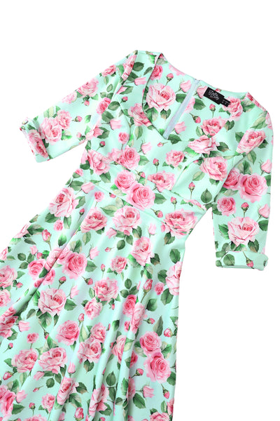 Scarlette Pink Rose Midi Dress In Baby Blue