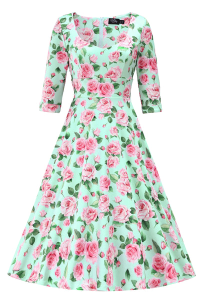 Scarlette Pink Rose Midi Dress In Baby Blue