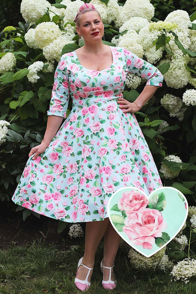 Scarlette Pink Rose Midi Dress In Baby Blue