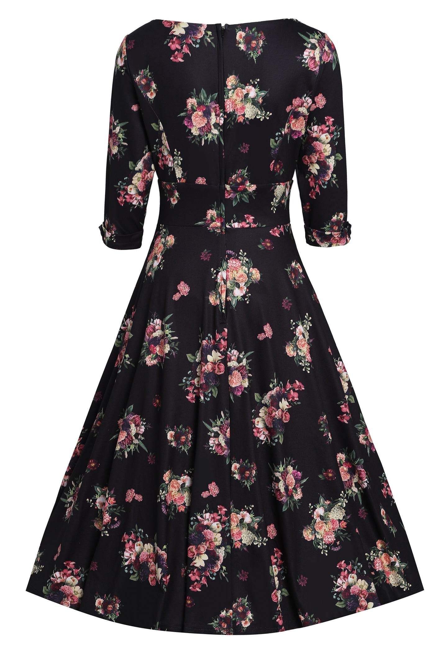 Scarlette Long-Sleeved Stretchy Dress in Black with Floral Print