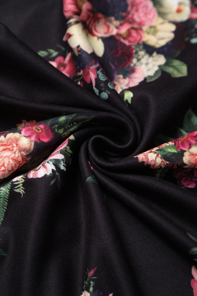 Scarlette Long-Sleeved Stretchy Dress in Black with Floral Print