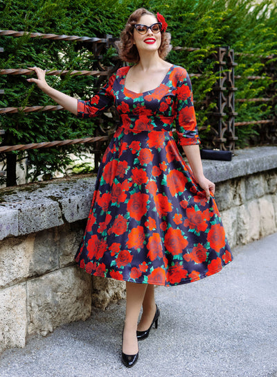 Scarlette Navy Blue Floral Long-sleeved Stretchy Dress