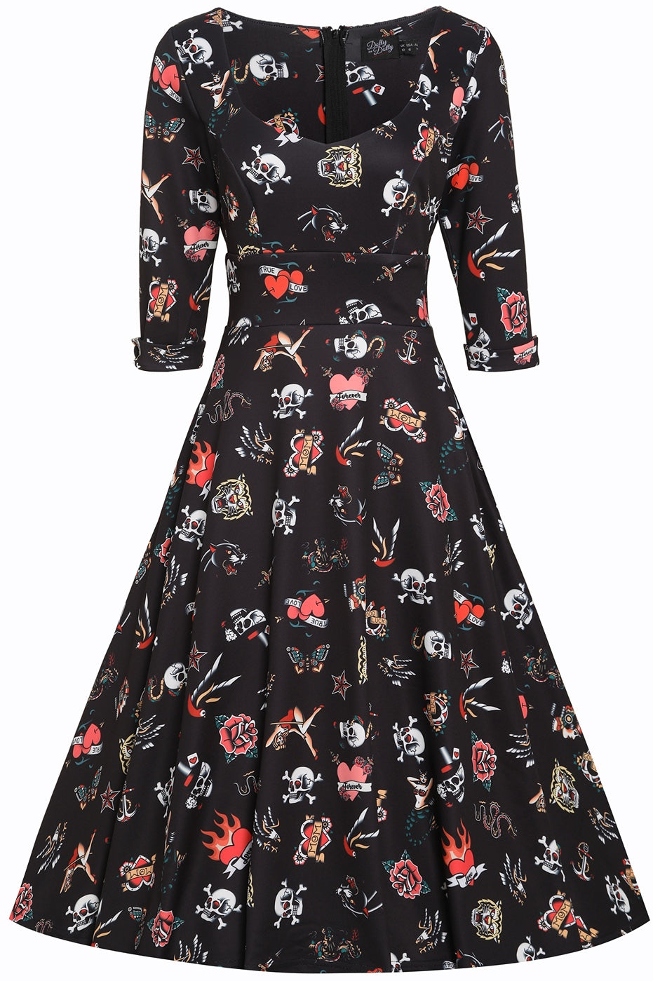 Scarlette Long Sleeves Stretchy Dress Black with Tattoo Print