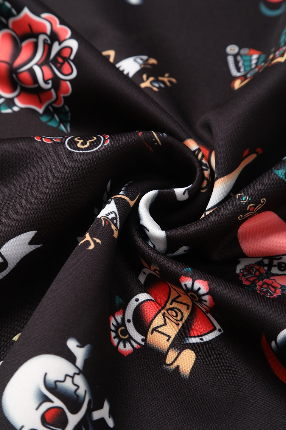 Scarlette Long Sleeves Stretchy Dress Black with Tattoo Print