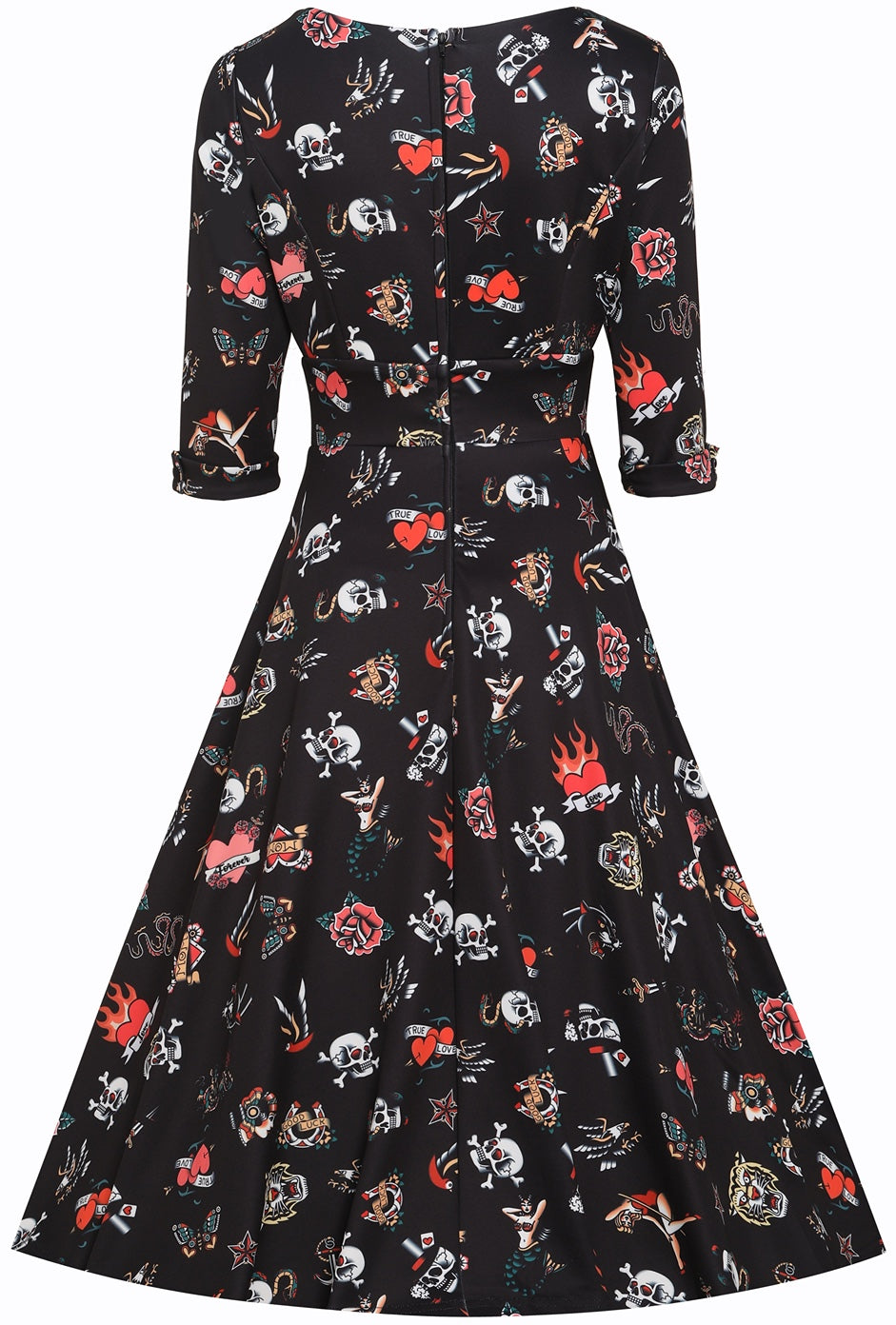 Scarlette Long Sleeves Stretchy Dress Black with Tattoo Print