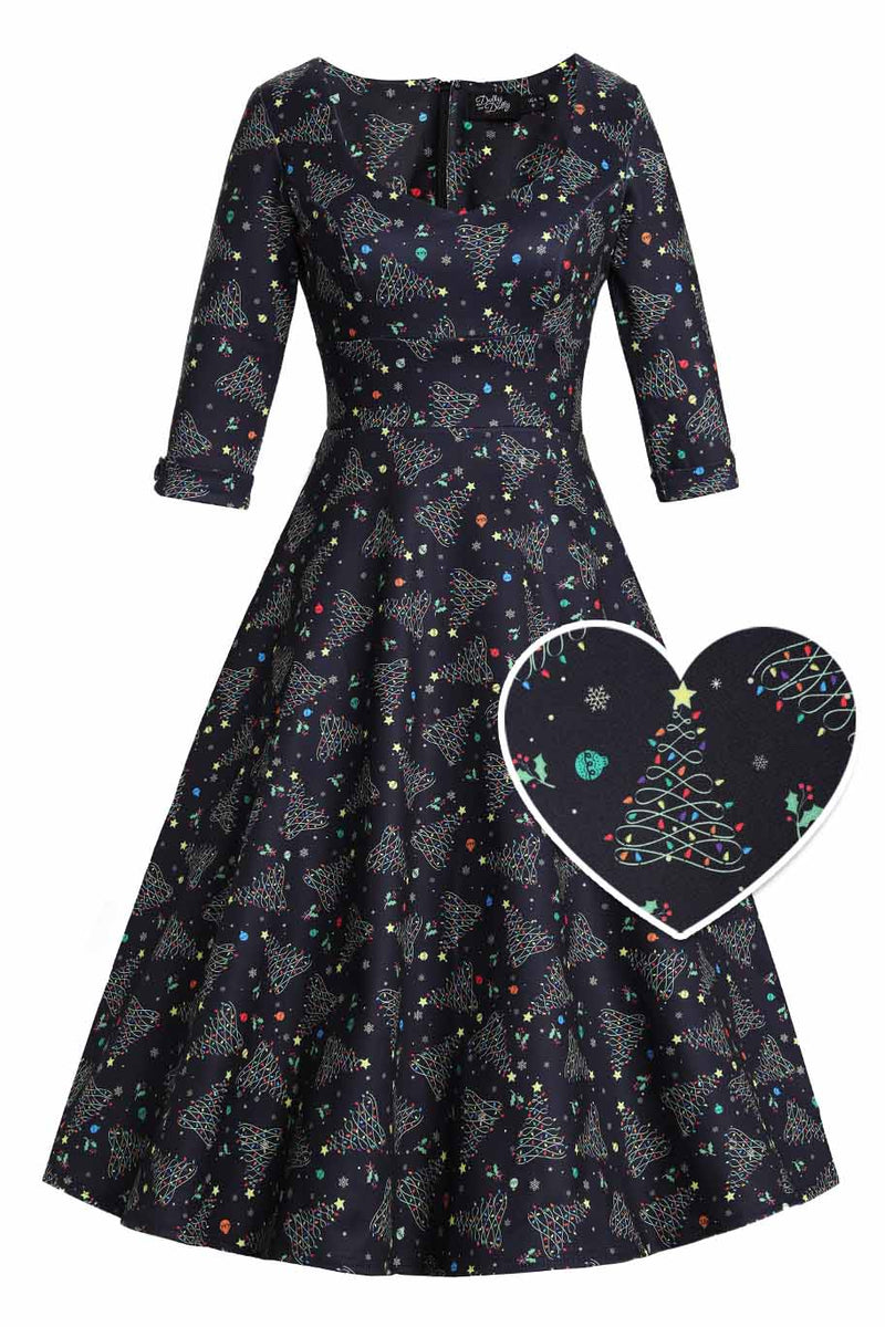 Scarlette Christmas Light Midi Dress In Black
