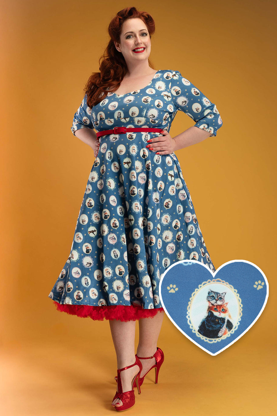 Scarlette Blue Cat in the Mirror Long-Sleeved Stretchy Dress