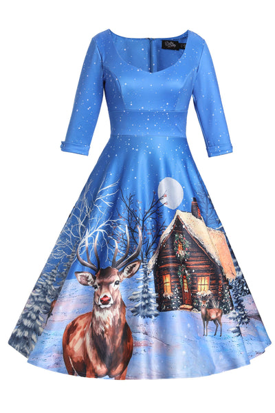 Scarlette Blue Reindeer Christmas Swing Dress