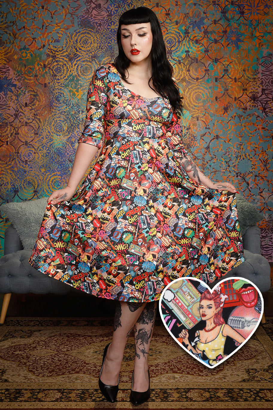Scarlette Long Sleeved Pop Art Midi Dress
