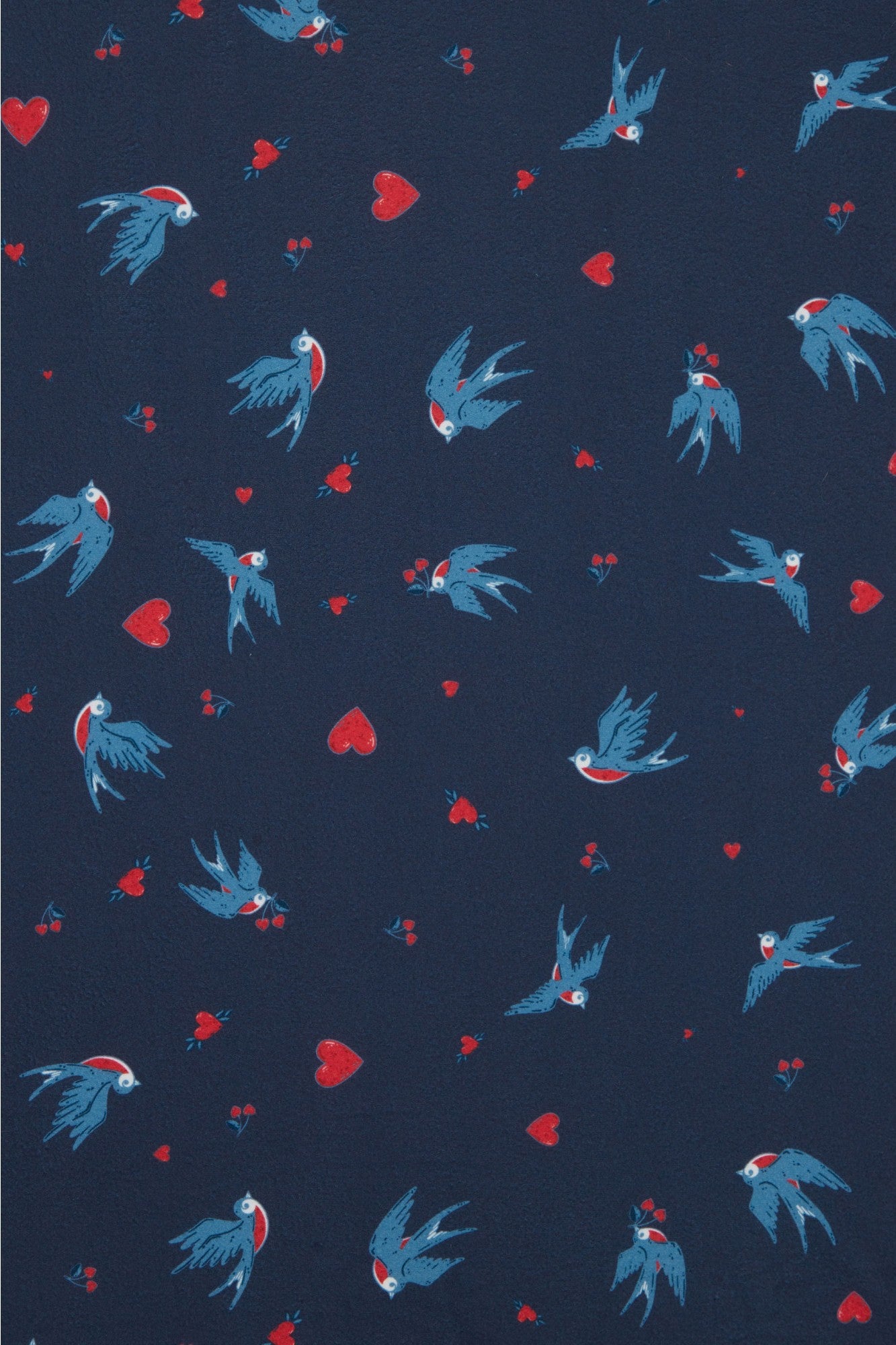 Scarlette Navy Swallow & Hearts Print Long-Sleeved Stretchy Dress