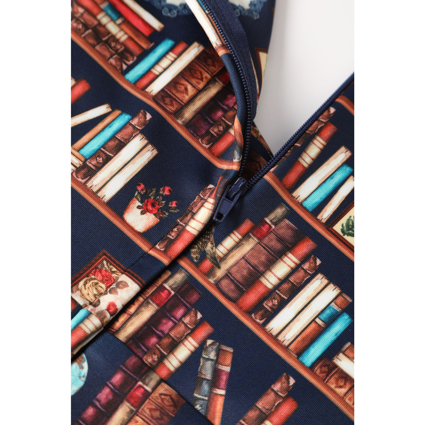 Scarlette Library Book Print Mid Calf Long-Sleeved Dress