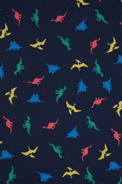 Scarlette Long-Sleeved Stretchy Dress in Navy and Colourful Dino Print