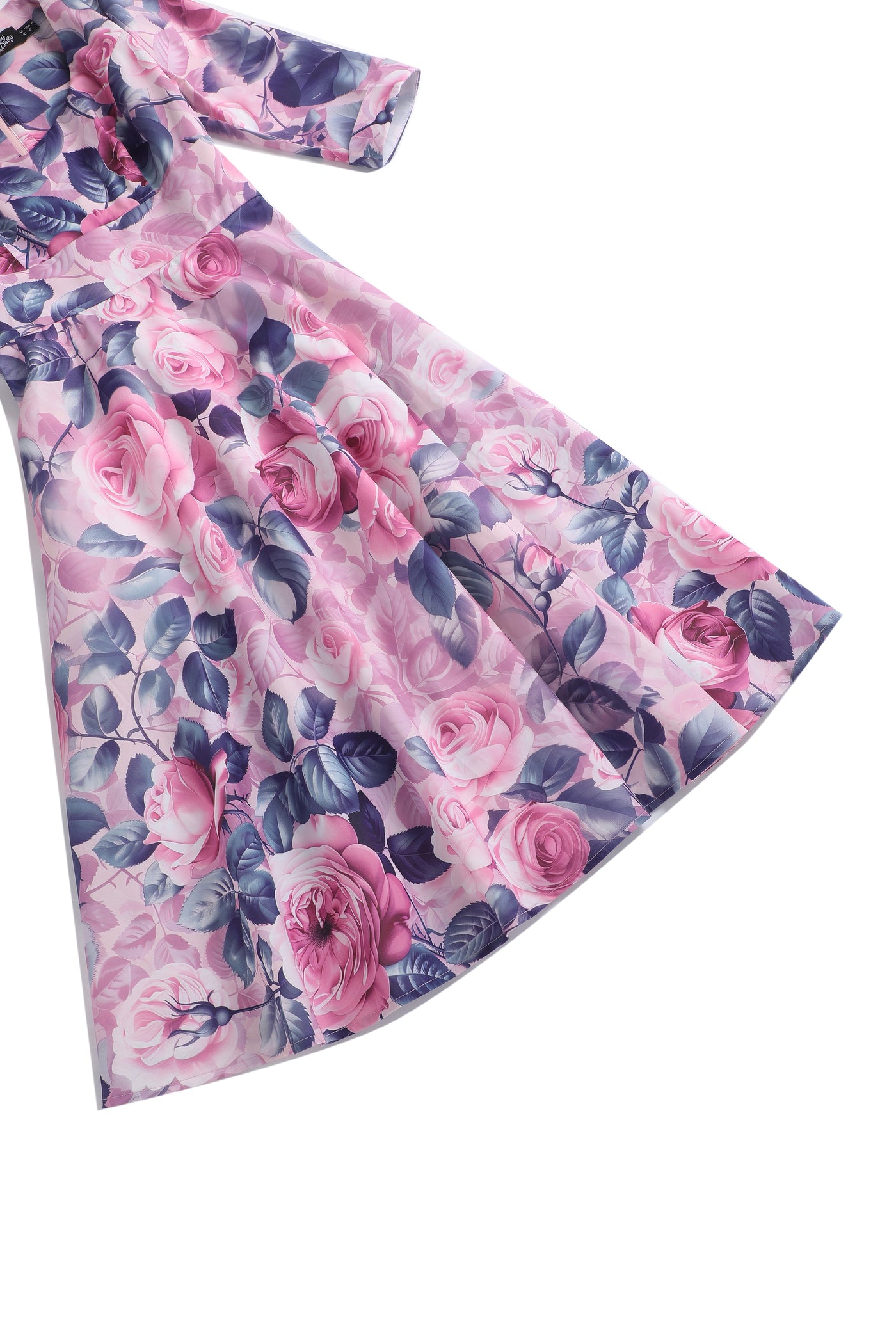 PRE ORDER Scarlette Pink Long Sleeved Big Red Rose Print Dress