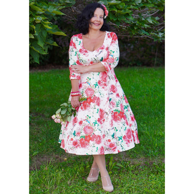 EU STOCK Scarlette Pink Floral Mid Calf Long-Sleeved Dress