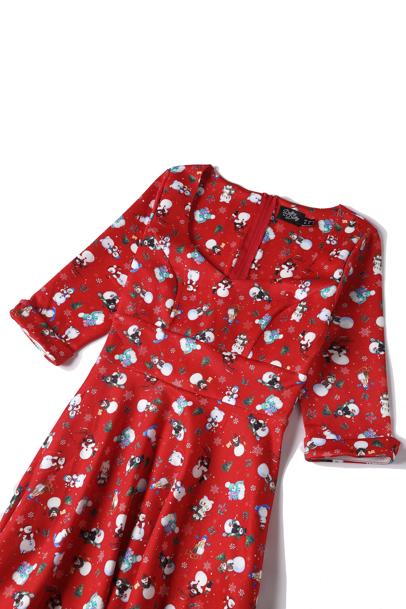 Scarlette Long-Sleeved Dress in Red Snowman Print
