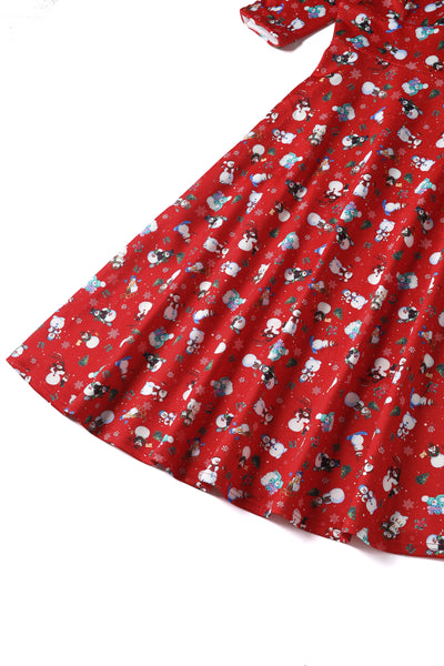 Scarlette Long-Sleeved Dress in Red Snowman Print