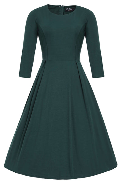 Beatrix Vintage Inspired Long Sleeves Dress in Green