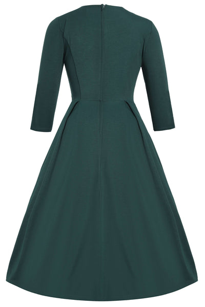 Beatrix Vintage Inspired Long Sleeves Dress in Green
