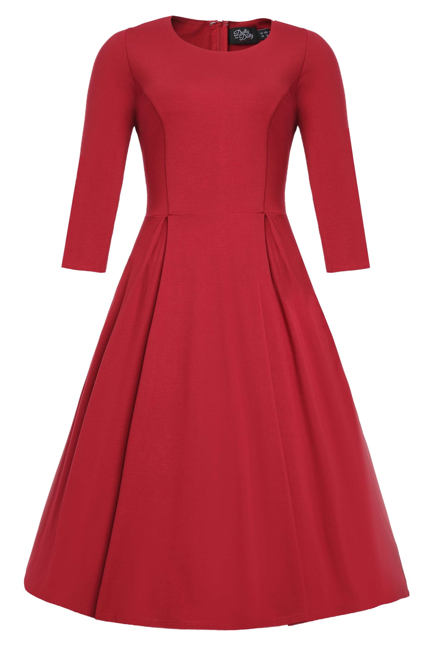 Beatrix Vintage Inspired Long Sleeves Dress in Burgundy