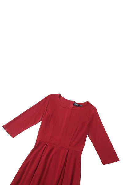 Beatrix Vintage Inspired Long Sleeves Dress in Burgundy