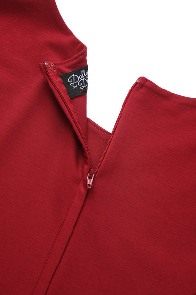 Beatrix Vintage Inspired Long Sleeves Dress in Burgundy