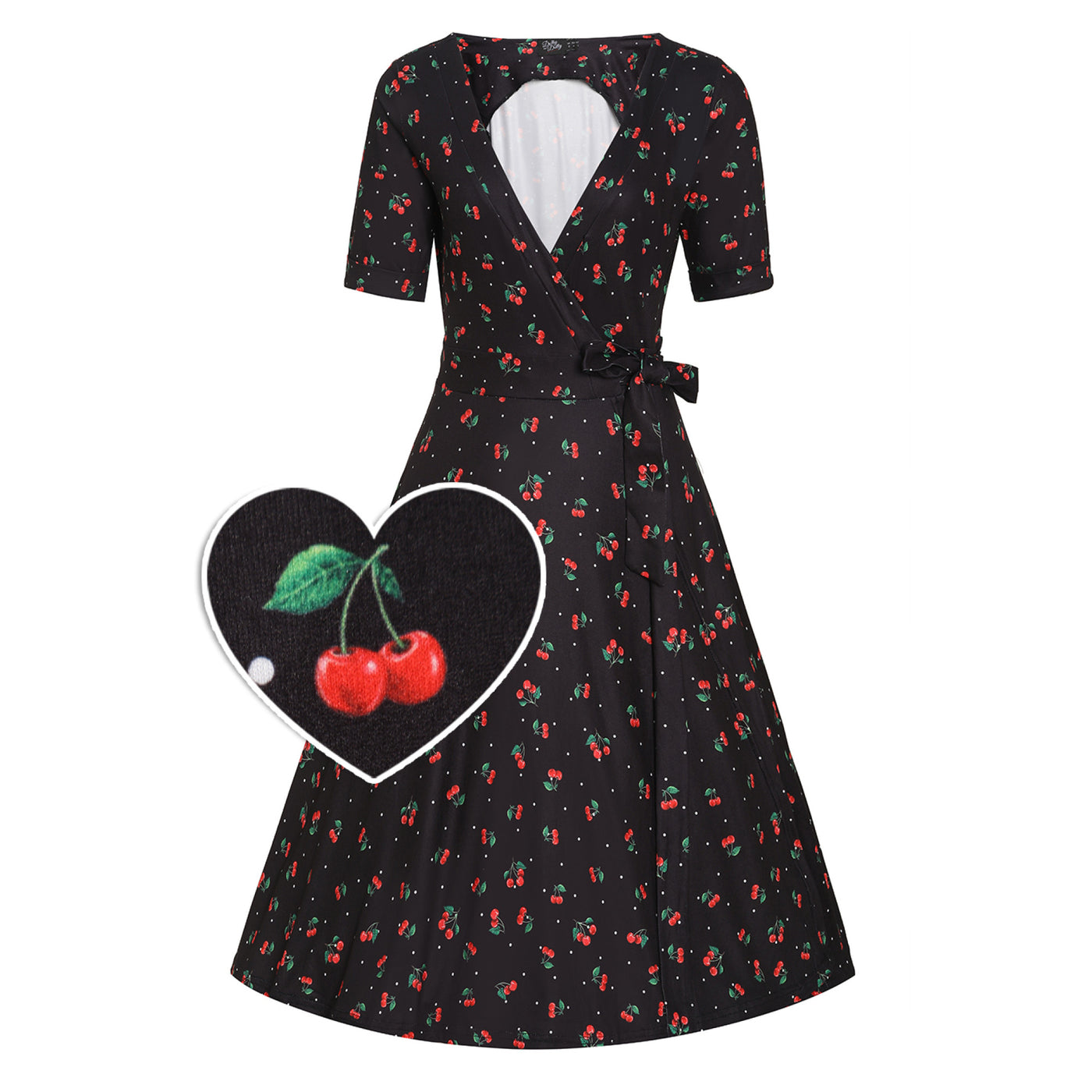 Matilda Black Cherry Print Knit Wrap Dress