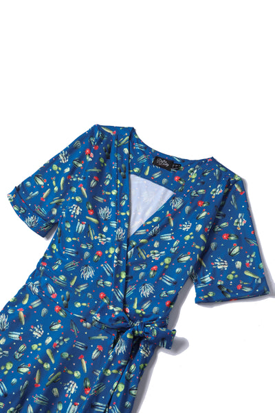Matilda Cactus Blue Wrap Dress