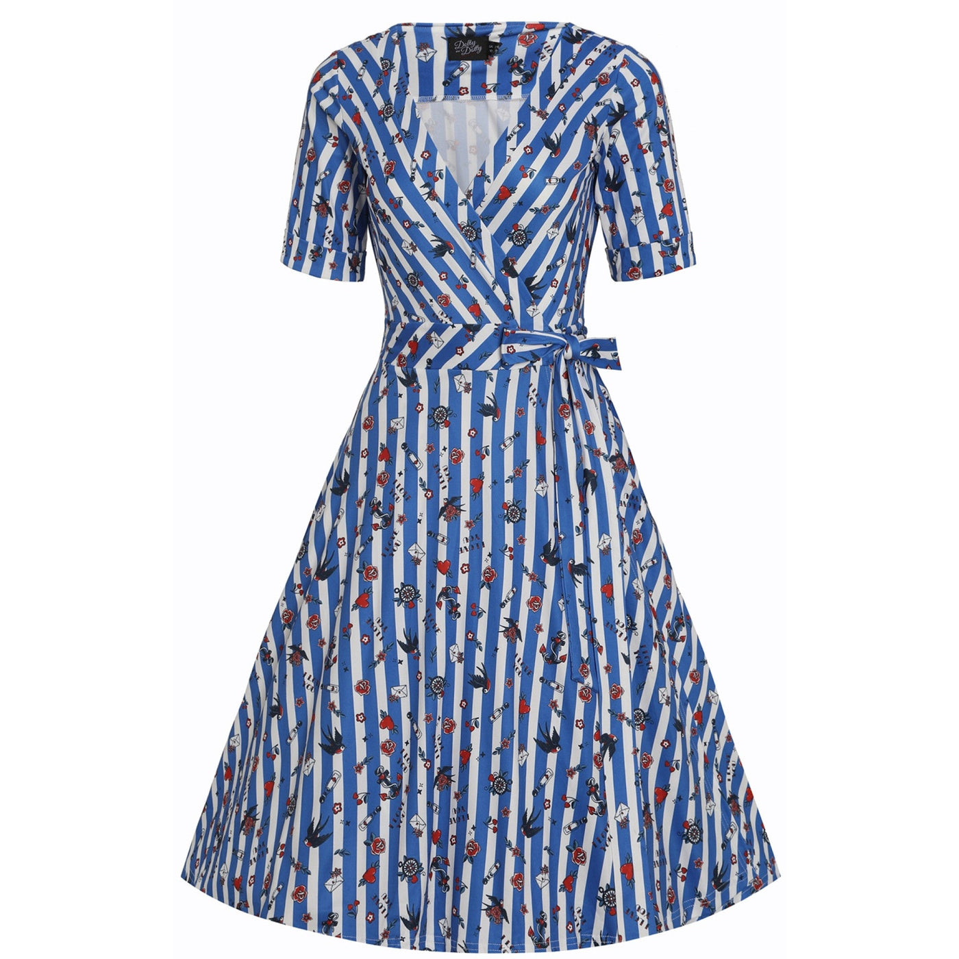 EU Stock-Matilda Blue and Stripe Knit Wrap Dress