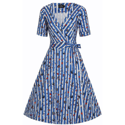 EU Stock-Matilda Blue and Stripe Knit Wrap Dress
