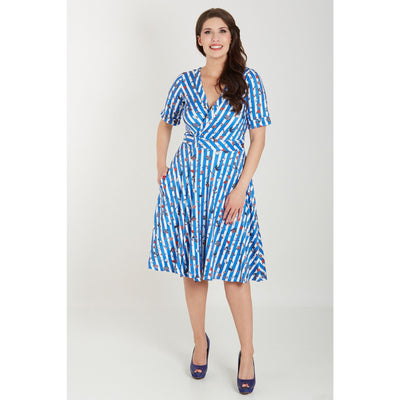 EU Stock-Matilda Blue and Stripe Knit Wrap Dress