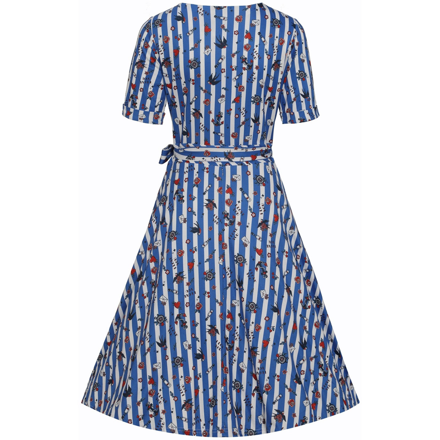 EU Stock-Matilda Blue and Stripe Knit Wrap Dress