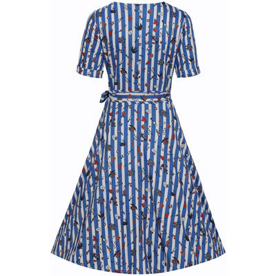 EU Stock-Matilda Blue and Stripe Knit Wrap Dress