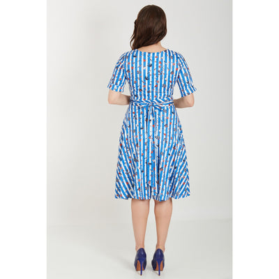 EU Stock-Matilda Blue and Stripe Knit Wrap Dress