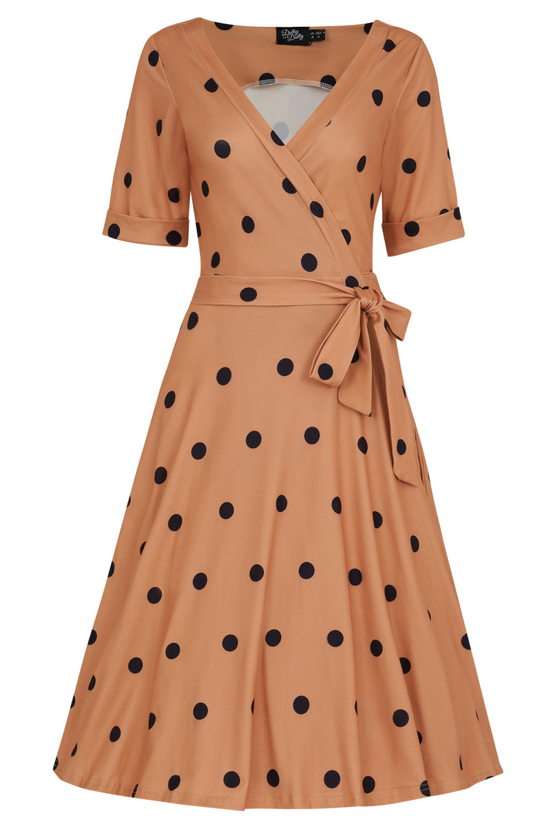 PRE-ORDER Matilda Brown and Black Polka Knit Wrap Dress