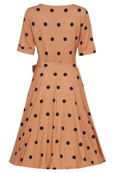 PRE-ORDER Matilda Brown and Black Polka Knit Wrap Dress
