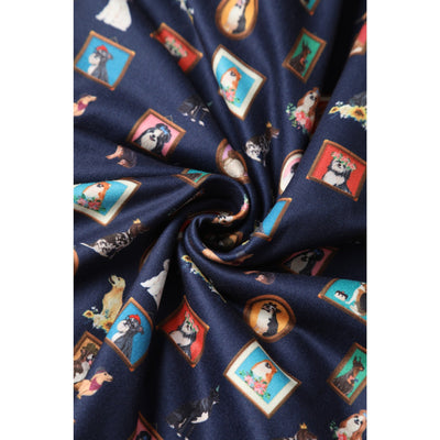 PRE ORDER Matilda Navy Blue & Quirky Dog Frame Print Print Knit Wrap Dress