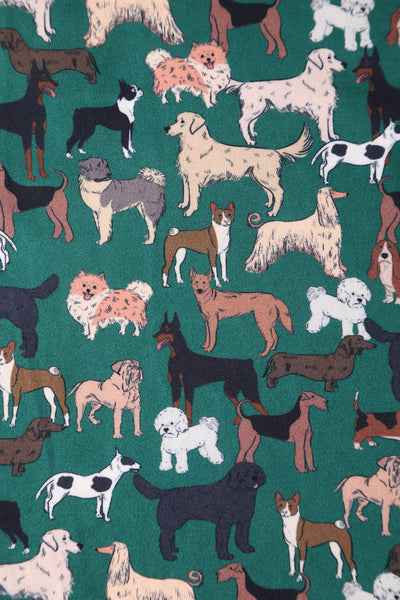 Matilda Green Knit Vintage-Inspired Dog Print Wrap Dress