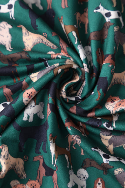 Matilda Green Knit Vintage-Inspired Dog Print Wrap Dress
