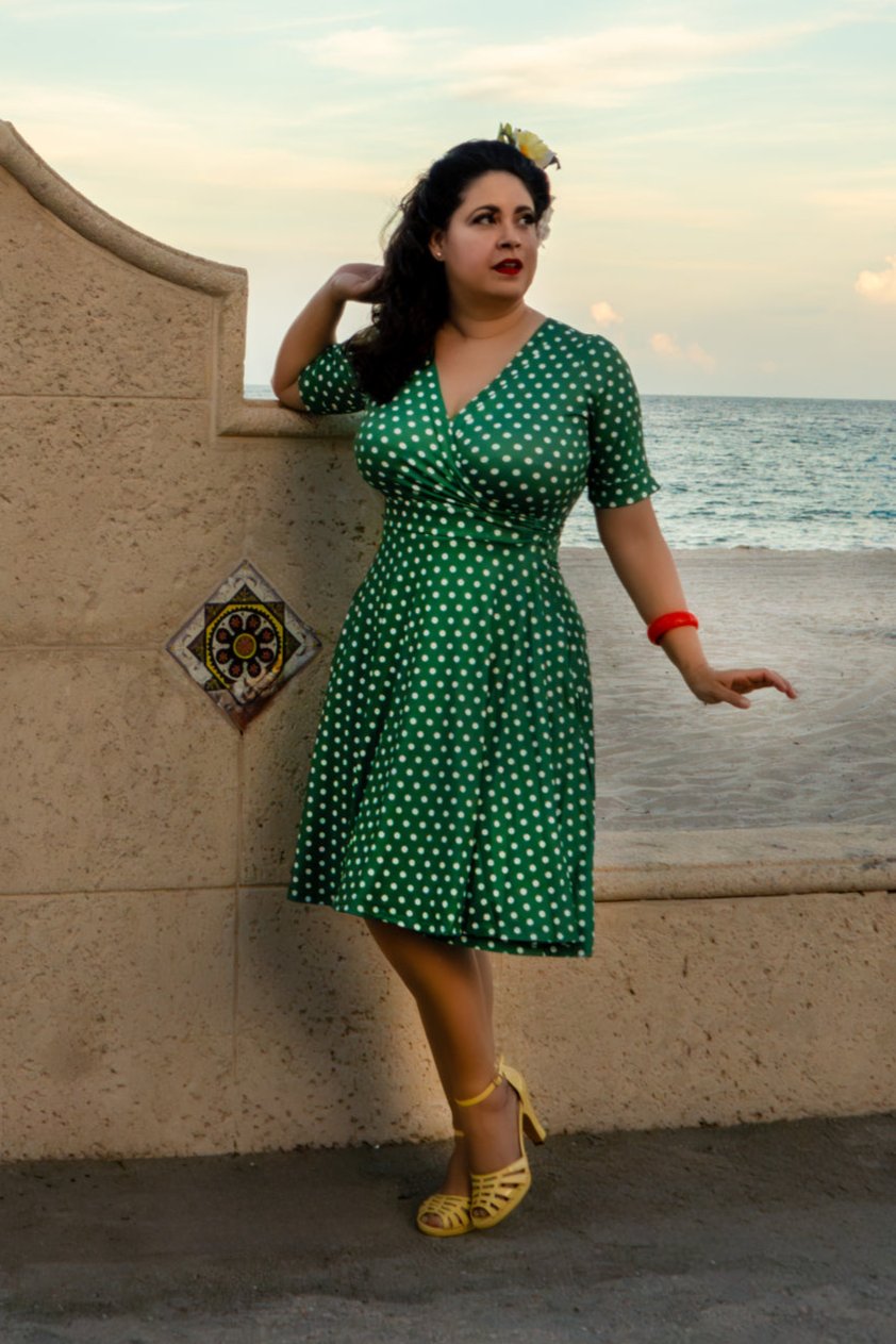 PRE ORDER Matilda Dark Green & White Polka Knit Wrap Dress