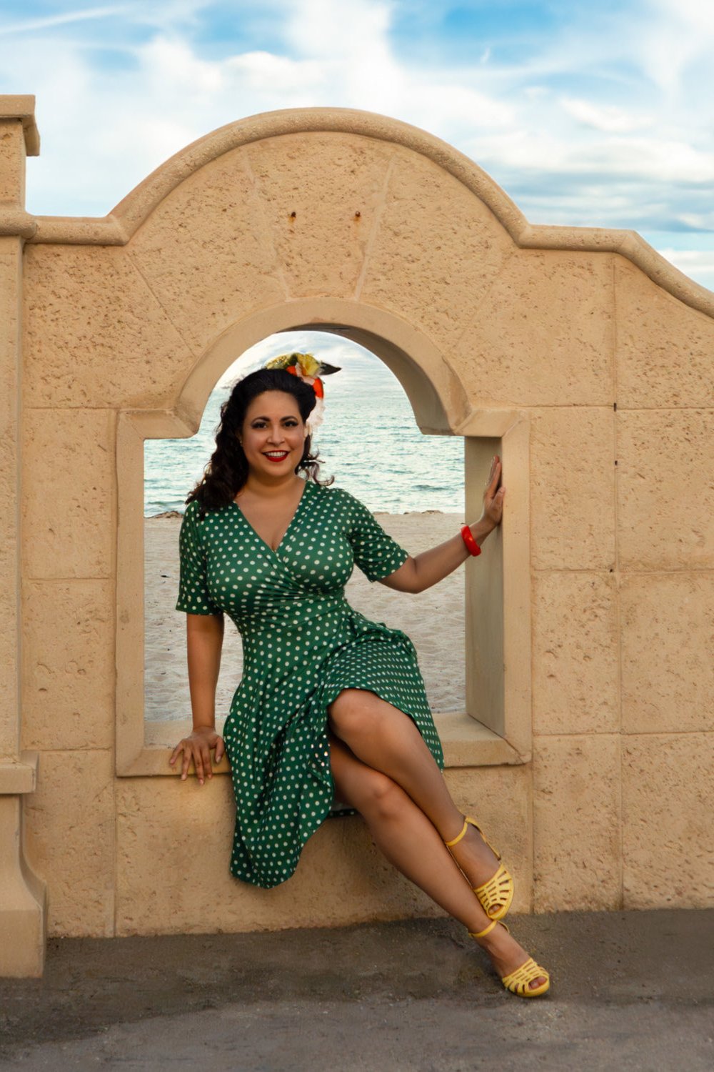 Matilda Dark Green & White Polka Knit Wrap Dress