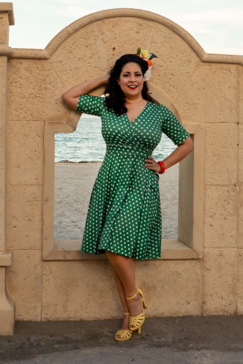 Matilda Dark Green & White Polka Knit Wrap Dress