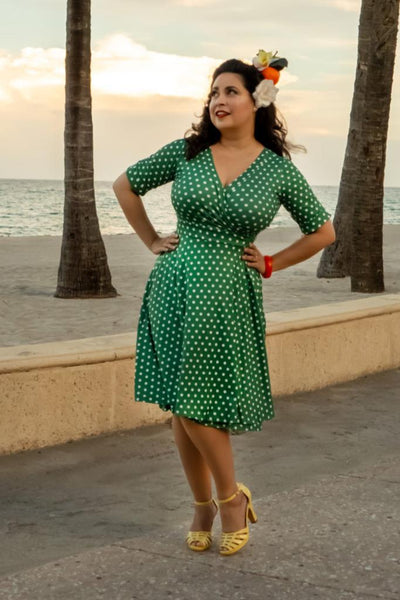 Matilda Dark Green & White Polka Knit Wrap Dress
