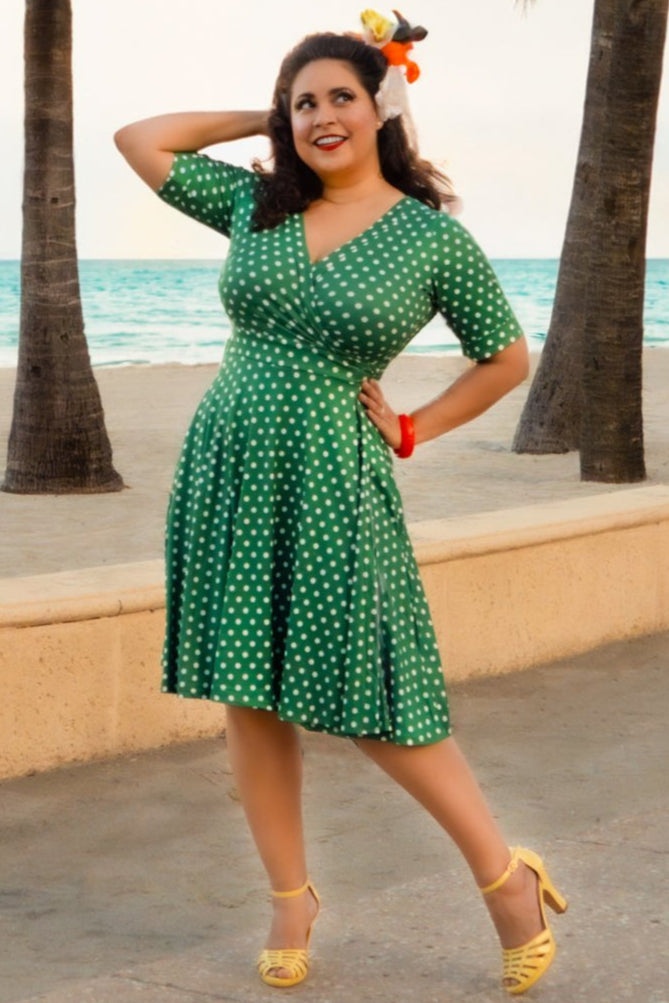 Matilda Dark Green & White Polka Knit Wrap Dress
