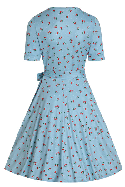 Matilda Red Cherry Blue Wrap Dress