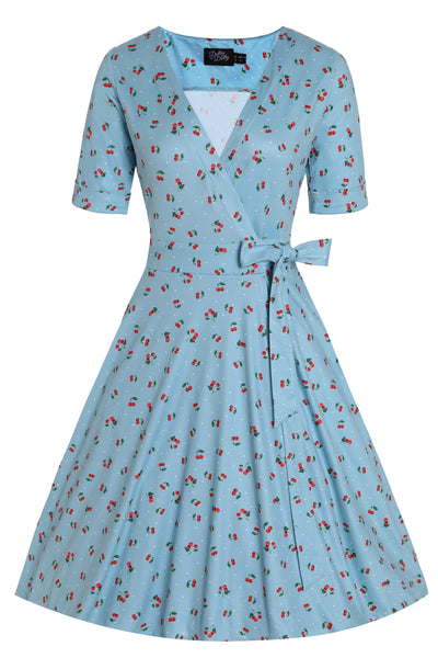 Matilda Red Cherry Blue Wrap Dress