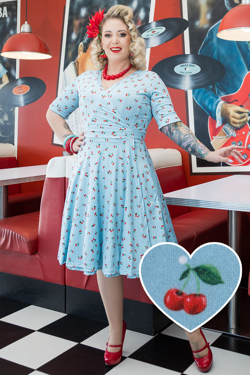 Matilda Red Cherry Blue Wrap Dress