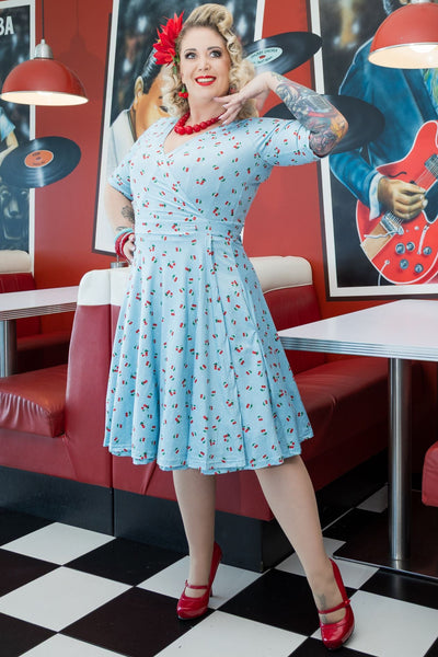 Matilda Red Cherry Blue Wrap Dress