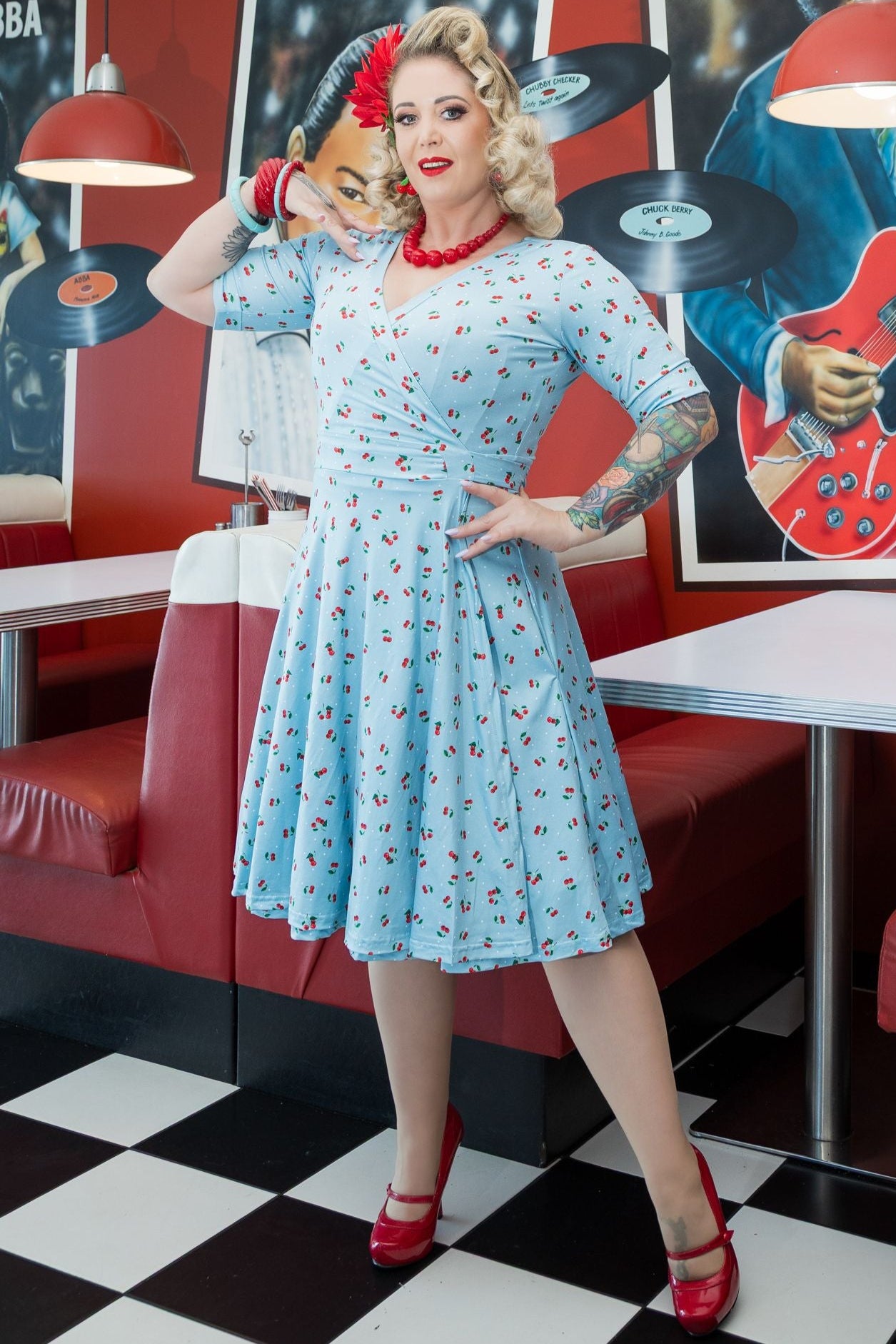 Matilda Red Cherry Blue Wrap Dress