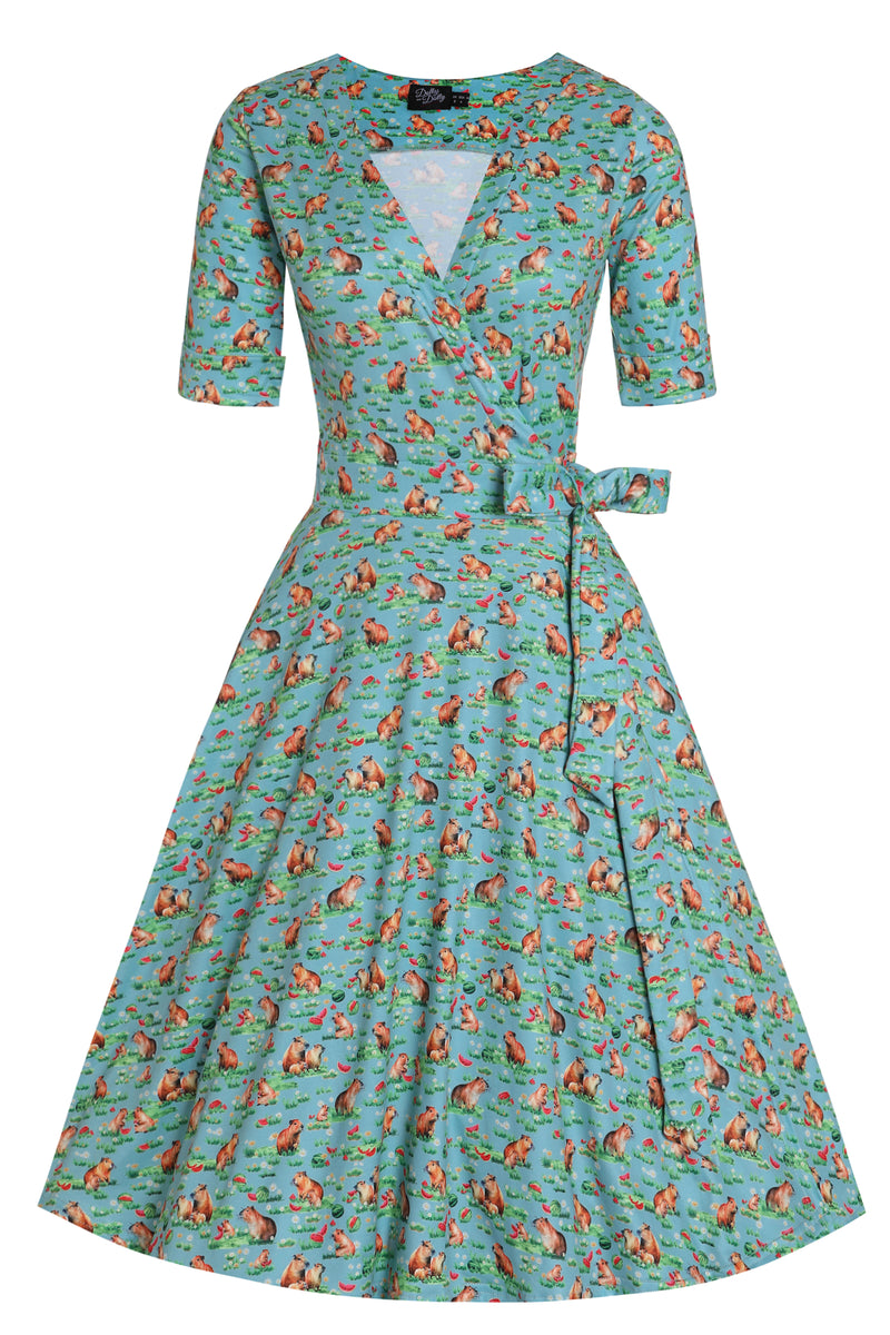 Matilda Capybara Blue Wrap Dress